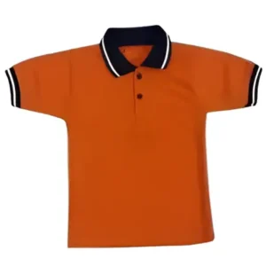 School Tshirt - Orange with Navy collar - Shri Shyam Uniform